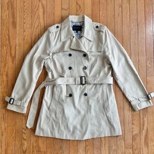 Banana Republic Trench Coat Double Breasted Tan Khaki XL Cotton Tortoise Buttons